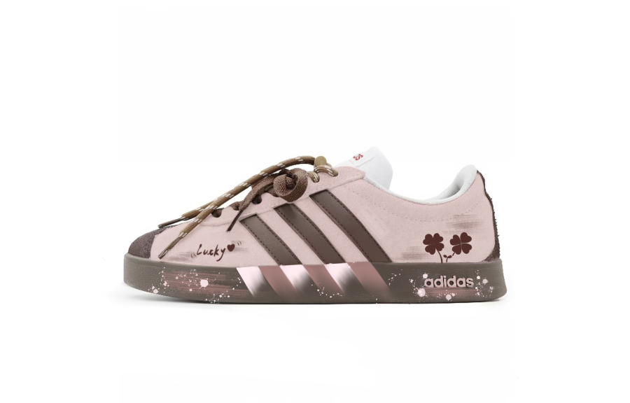 Adidas Adidas Vl Court Classic German Army Trainers Unisex Low Top Pink, Brown, Ecru