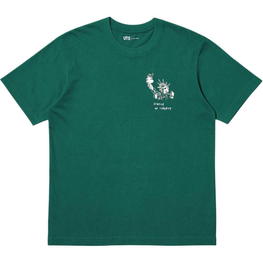 UNIQLO Jason Polan T Shirts Unisex Dark Green Crew Neck