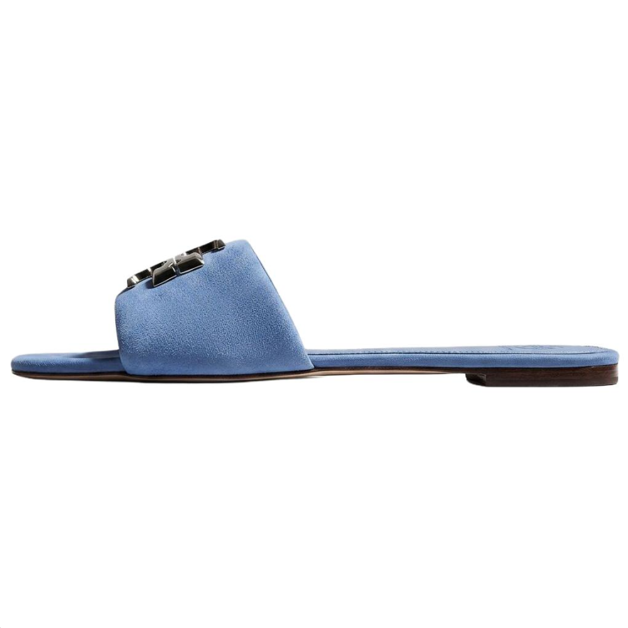 TORY BURCH Eleanor Slide Slippers Women's Soft Blue & Silver