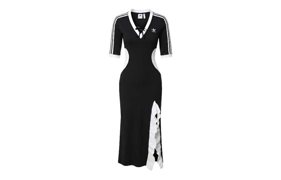 Adidas Originals 3 Stripes Maxi Dress Short Sleeved Dress Women's Black White