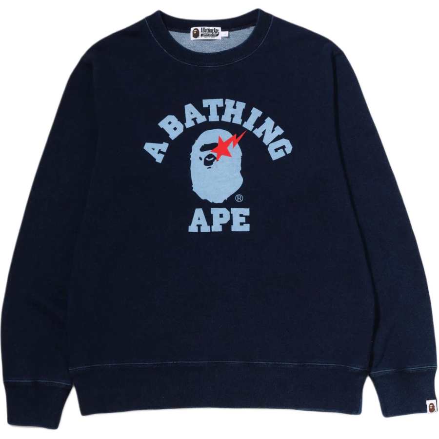 A BATHING APE JAPAN DENIM Sweatshirts Unisex Indigo Crew Neck Moderate Other