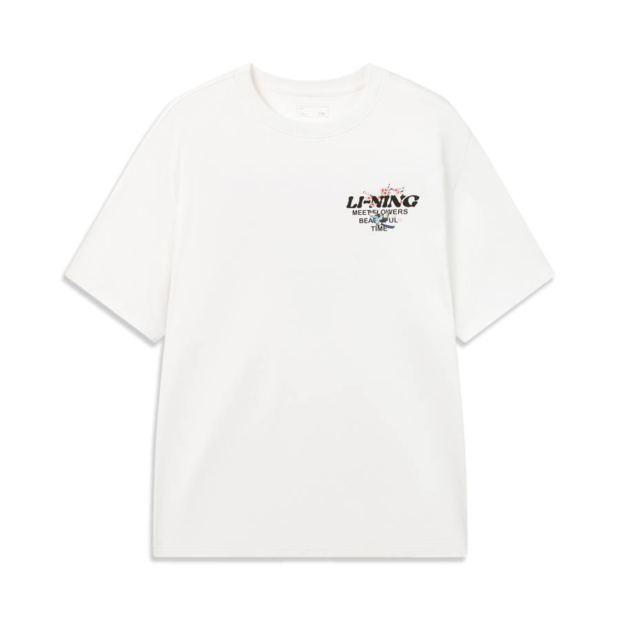 Li-Ning Li Ning Sports Life Collection T Shirts Unisex White Crew Neck Moderate Straight Fit