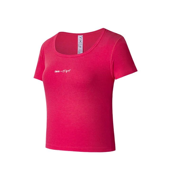 ANTA T Shirts Women's Fiery Red Square Collar Thin Straight Fit