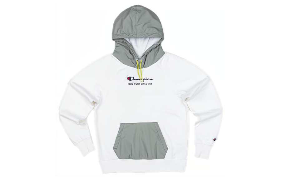 Champion Grass Stitched Logo Patchwork Fleece Lined Sweatshirt Women's White