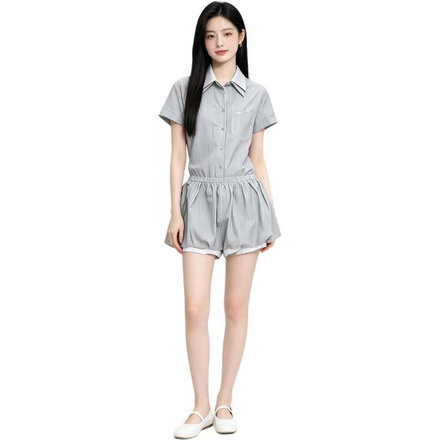 MARIE·COCO Short Sleeved Dresses Women's Dress Lapel Moderate Short Skirt A Line Skirt