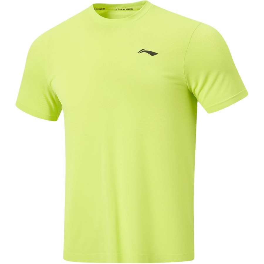 Li-Ning Li Ning Running Collection T Shirts Men's Yellow Firefly Green Crew Neck Moderate Straight Fit