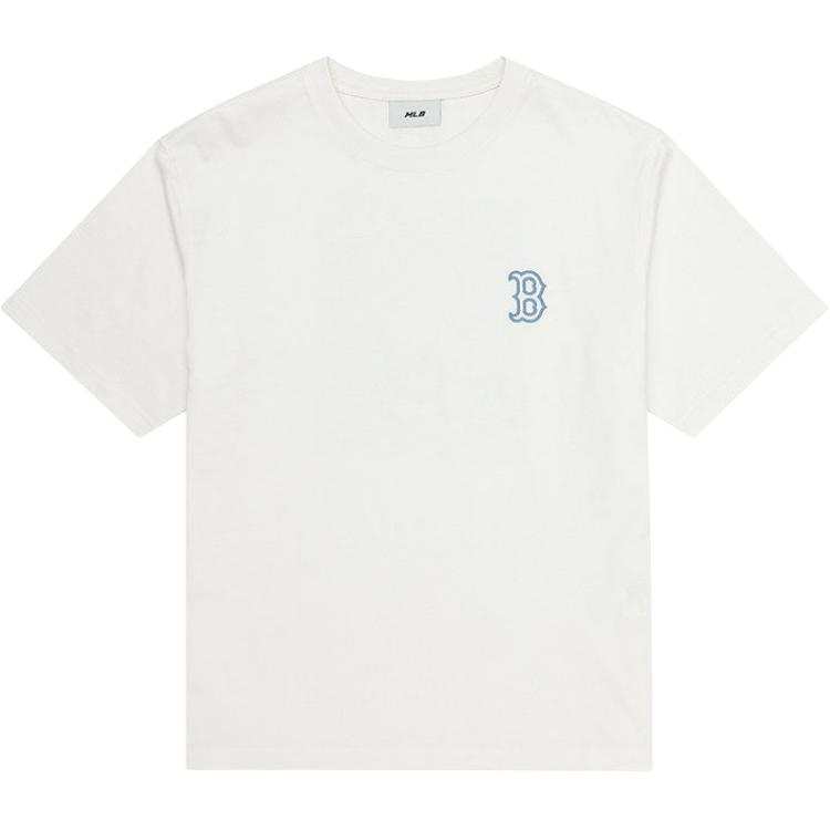 MLB T Shirts Unisex White/Blue Crew Neck Moderate Straight Fit