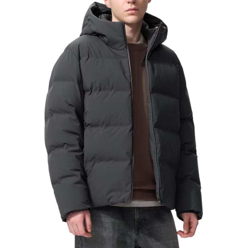 UNIQLO Down Jackets Men's Dark Gray Hooded Non Detachable Moderate