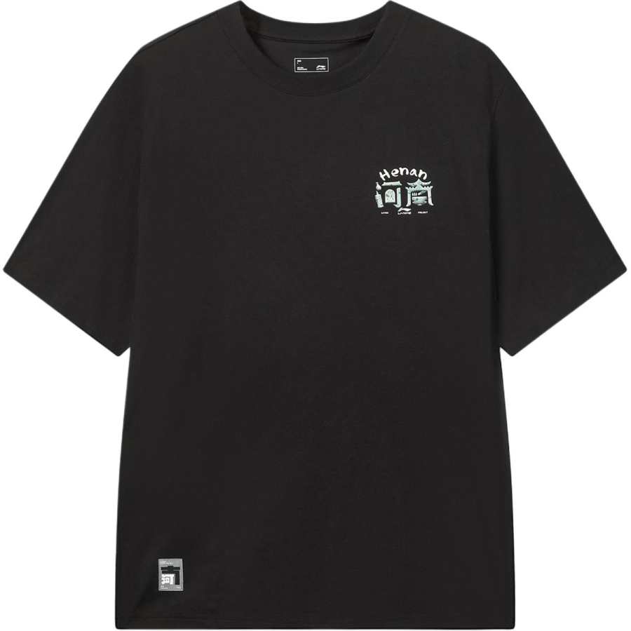 Li-Ning Li Ning China Culture Collection T Shirts Men's Black Crew Neck Moderate Straight Fit