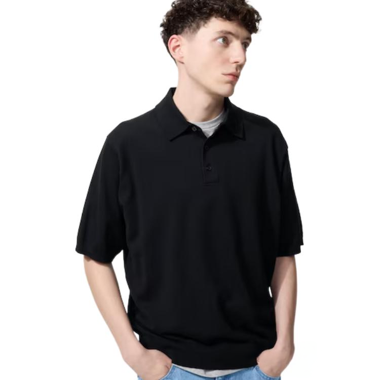 UNIQLO Polo Shirts Unisex Black Polo Collar Moderate Other