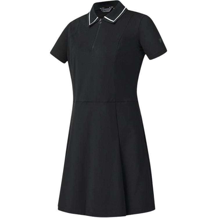 FILA Short Sleeved Dresses Women's Pitch Black Polo Collar Moderate Short Skirt