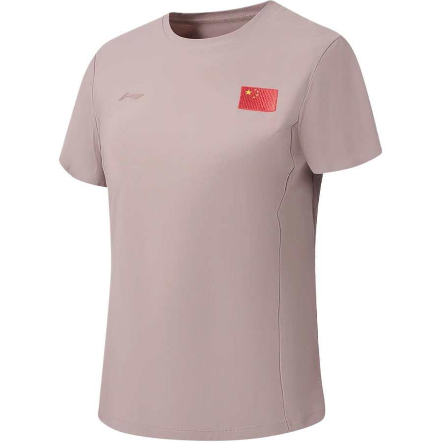 Li-Ning Li Ning Qingmu T Shirts Women's Sand Clay Purple Crew Neck Moderate Straight Fit