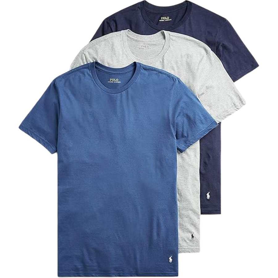 Polo Ralph Lauren T Shirts Men's 3 Pack Blue+Gray+Marine Blue Crew Neck Moderate Straight Fit