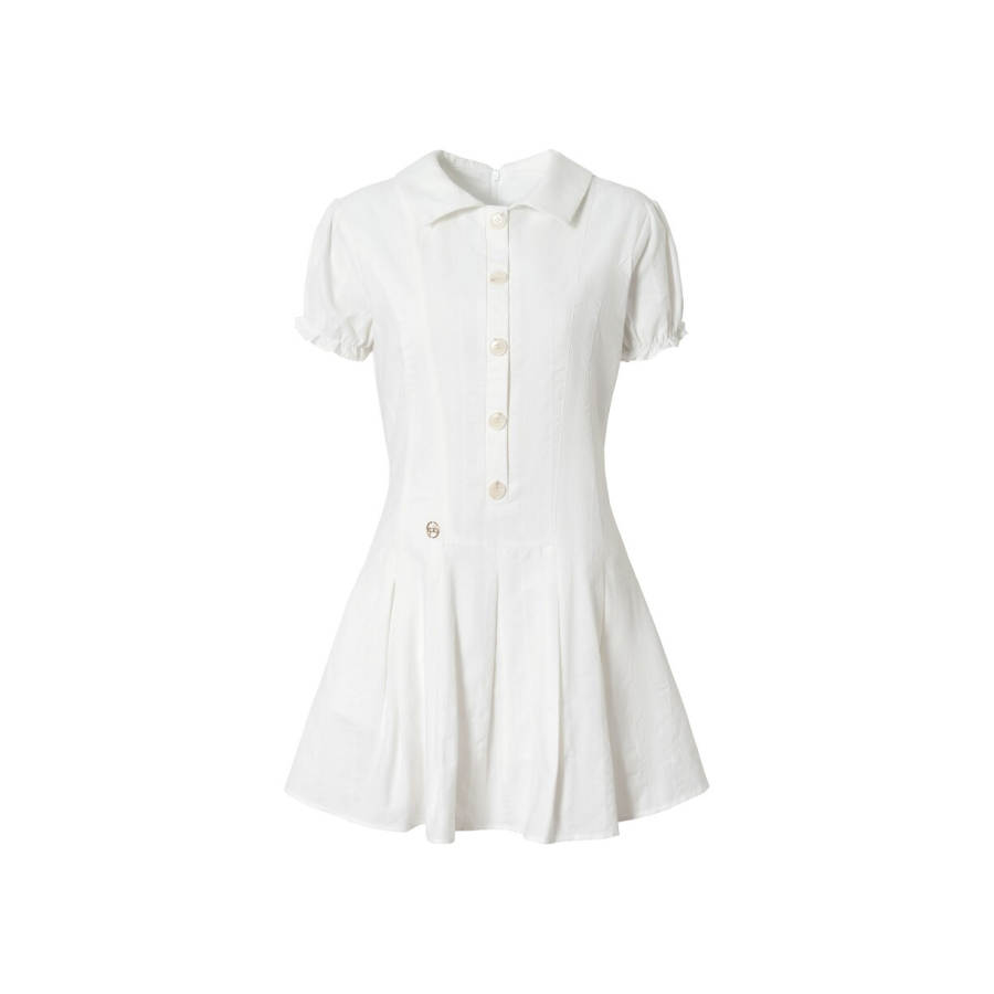 TUSHIFEI Short Sleeved Dresses Women's White Polo Collar Moderate Short Skirt A Line Skirt