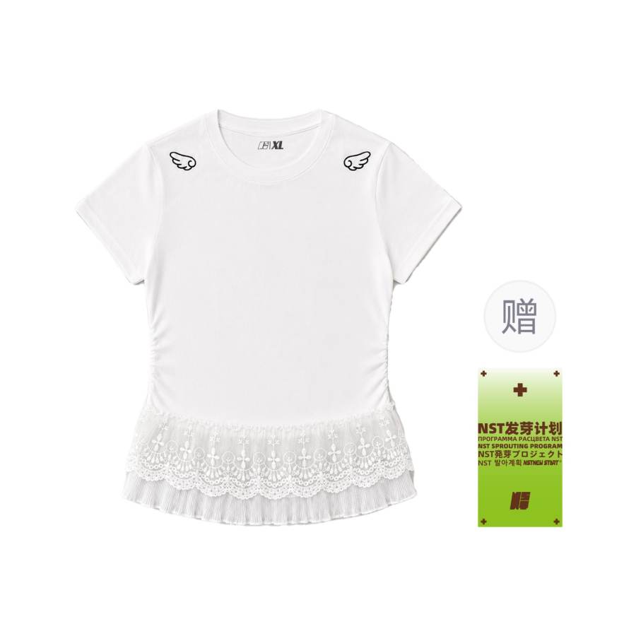 NSTNEW START T Shirts Women's White Crew Neck Thin Nipped In Waist