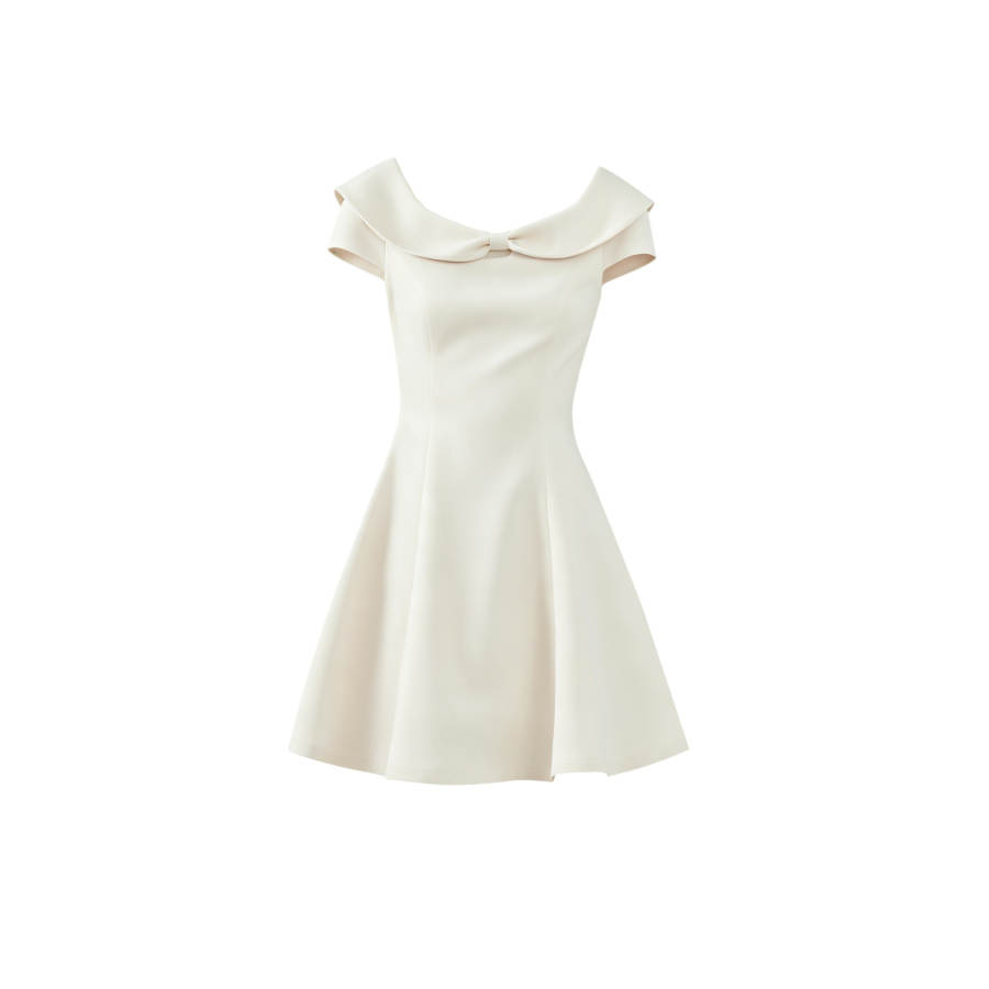 TUSHIFEI Short Sleeved Dresses Women's Peter Pan Collar Moderate Short Skirt A Line Skirt