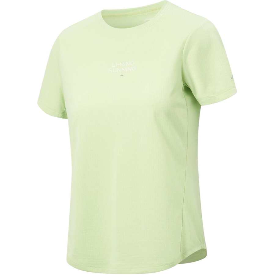 Li-Ning Li Ning Running Collection T Shirts Women's Tale Green Crew Neck Moderate Straight Fit