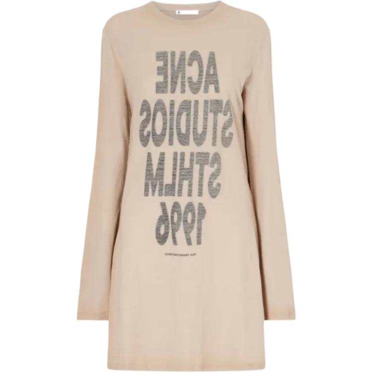 Acne Studios SS26 Printed Cotton Jersey Mini Dress Long Sleeved Dress Women's