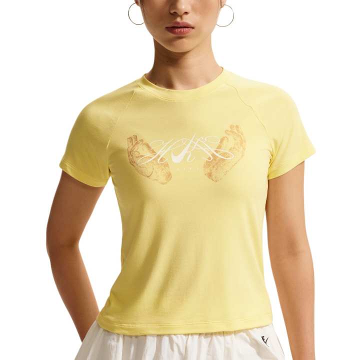 Nike Nike Moon Shoe T Shirts Women's 797 Soft Yellow Crew Neck Moderate