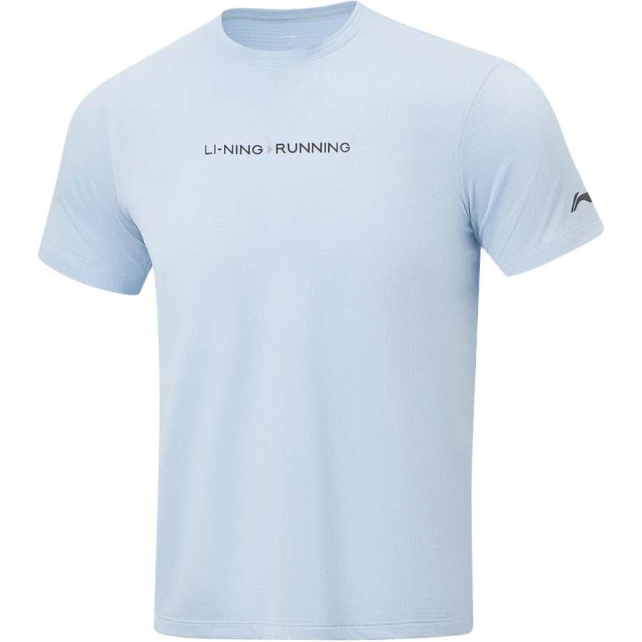 Li-Ning Li Ning Running Collection T Shirts Men's Clear Sky Blue Crew Neck Moderate Straight Fit