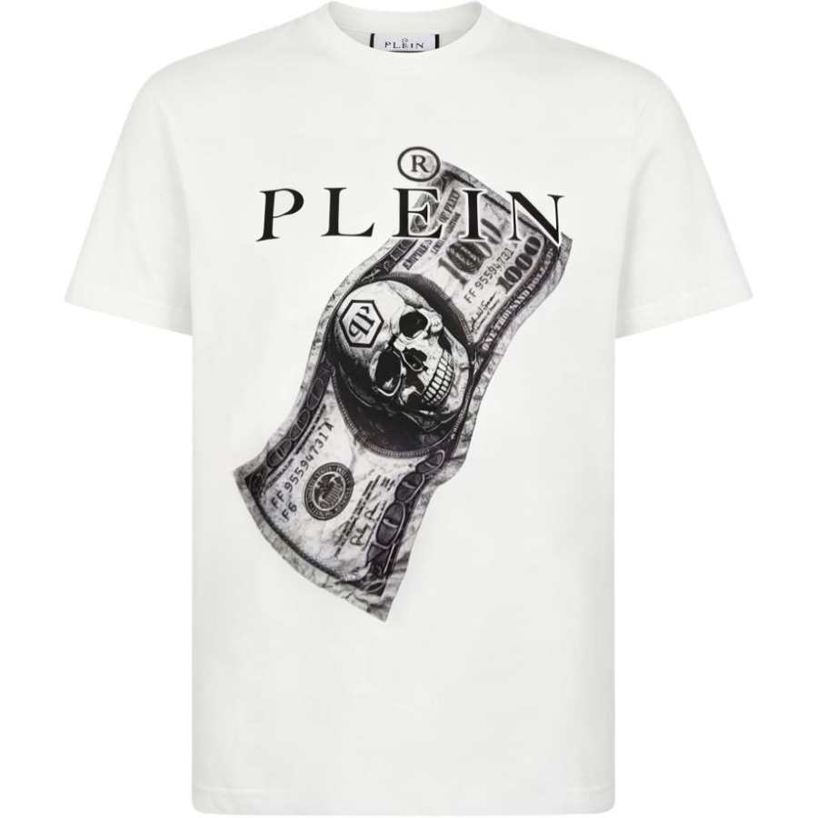 PHILIPP PLEIN T Shirts Men's White Crew Neck Moderate Straight Fit