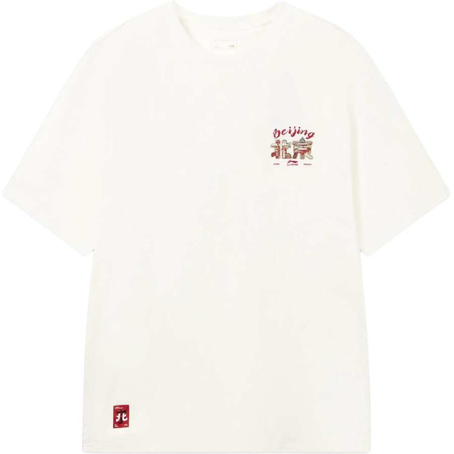 Li-Ning Li Ning China Culture Collection T Shirts Men's Ivory Crew Neck Moderate Straight Fit