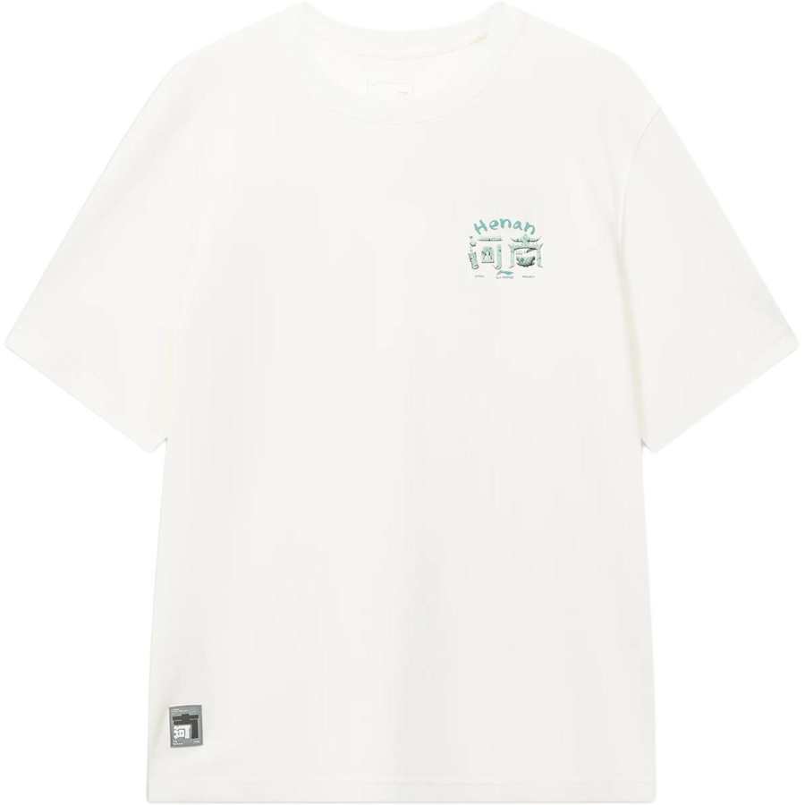 Li-Ning Li Ning China Culture Collection T Shirts Men's Ivory Crew Neck Moderate Straight Fit