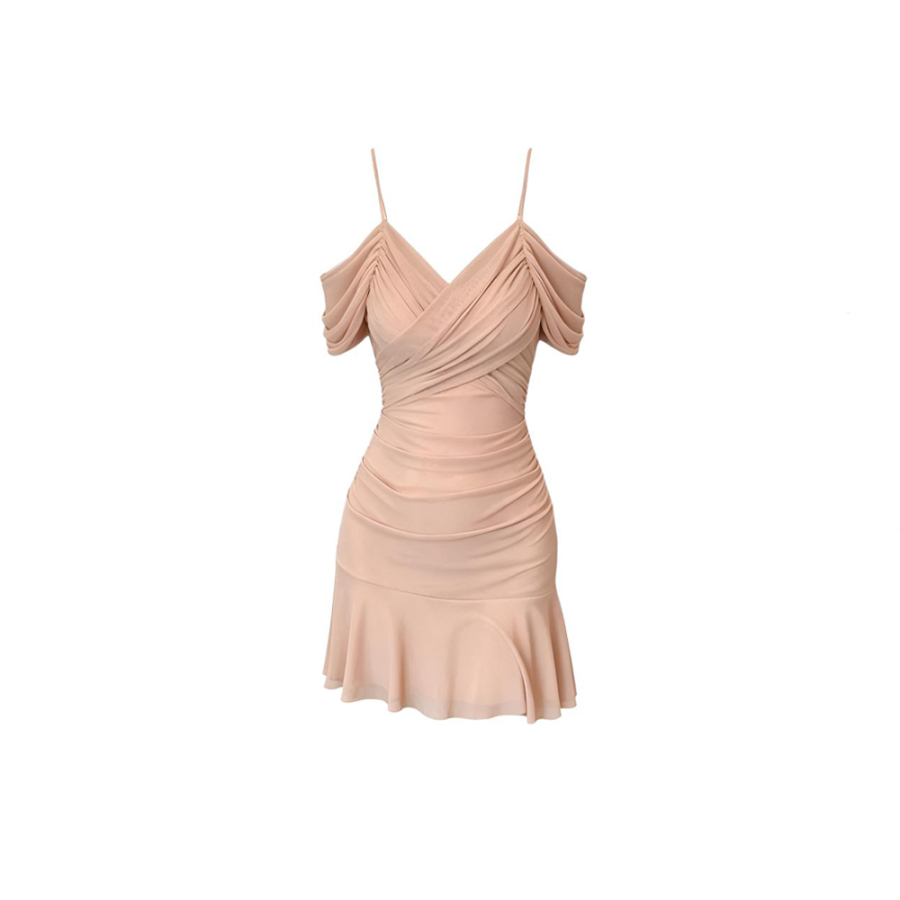 CPAURA Short Sleeved Dresses Women's Camisole Thin Bodycon Skirt