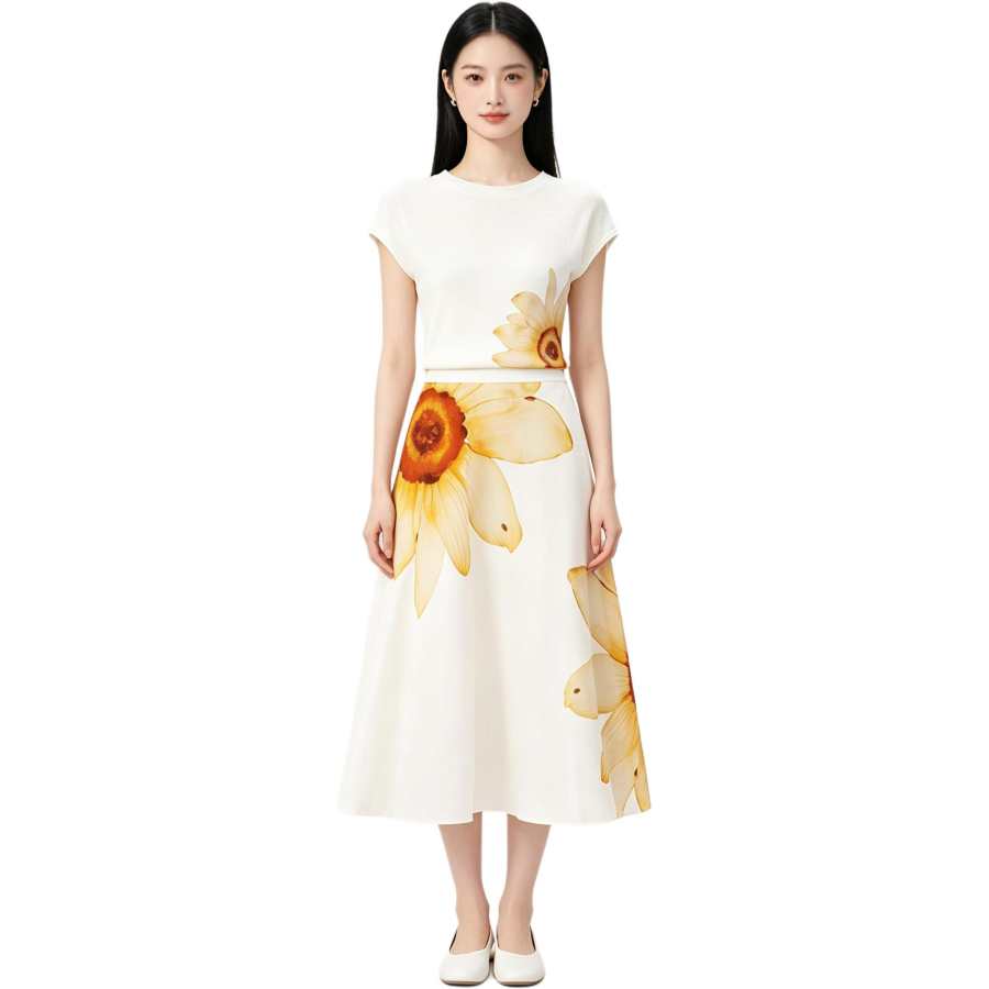 MARIE·COCO Two Piece Skirt Sets Women's Crew Neck Moderate Long Skirt
