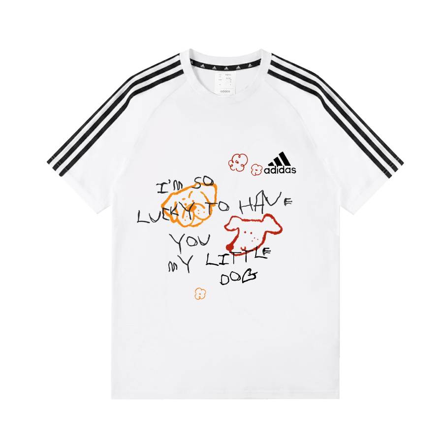 Adidas Adidas T Shirts Unisex White Puppy's Letter Crew Neck Moderate