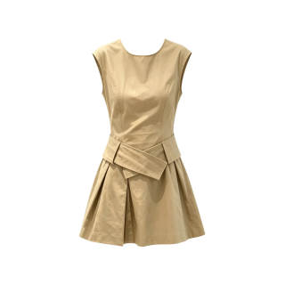 TUSHIFEI Sleeveless Dresses Women's Khaki Crew Neck Moderate Short Skirt A Line Skirt