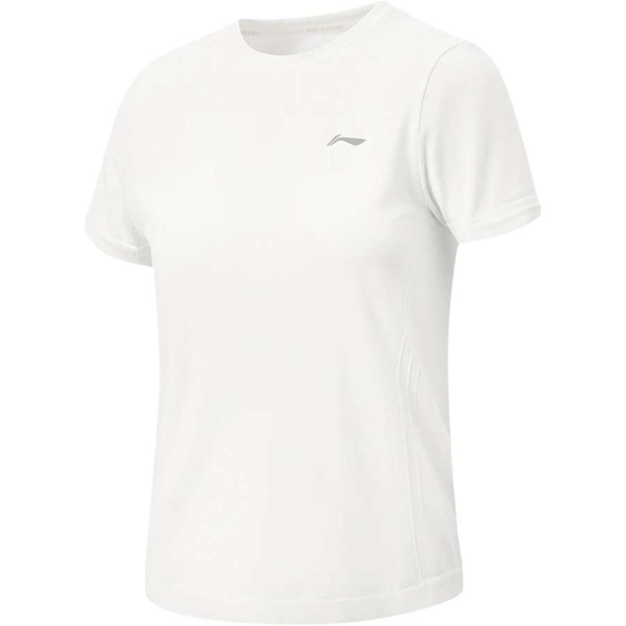 Li-Ning Li Ning Running Collection T Shirts Women's White Crew Neck Moderate Straight Fit