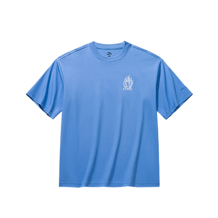 ANTA T Shirts Men's Foam Blue Crew Neck Thin Straight Fit