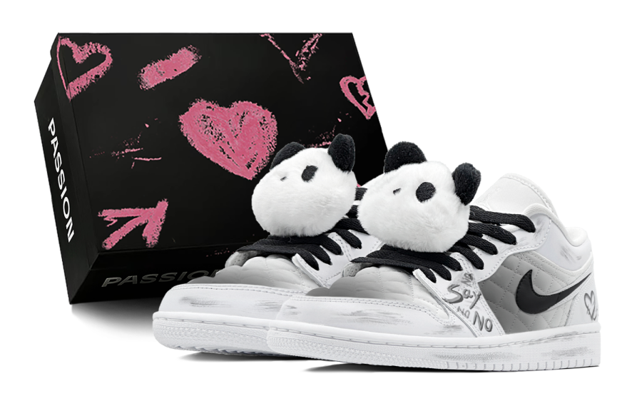 Jordan Jordan Air Jordan 1 Black Gray Heart, Panda Charm, Detachable Slip Resistant Abrasion Resistant