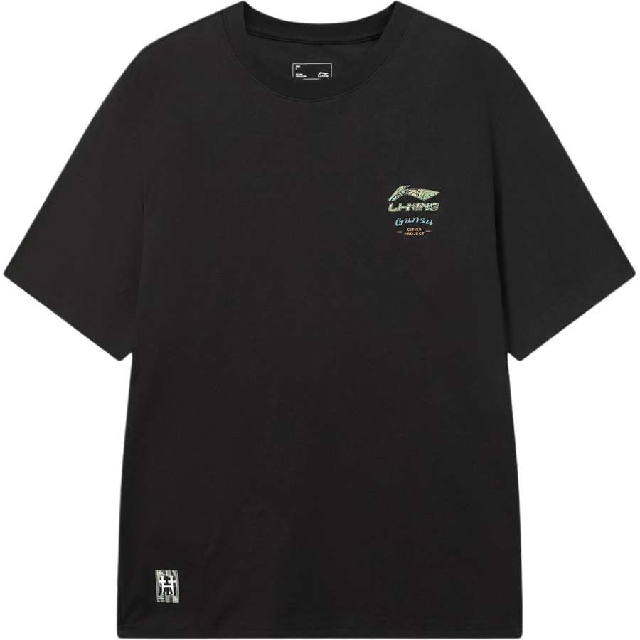 Li-Ning Li Ning China Culture Collection T Shirts Men's Black Crew Neck Moderate Straight Fit
