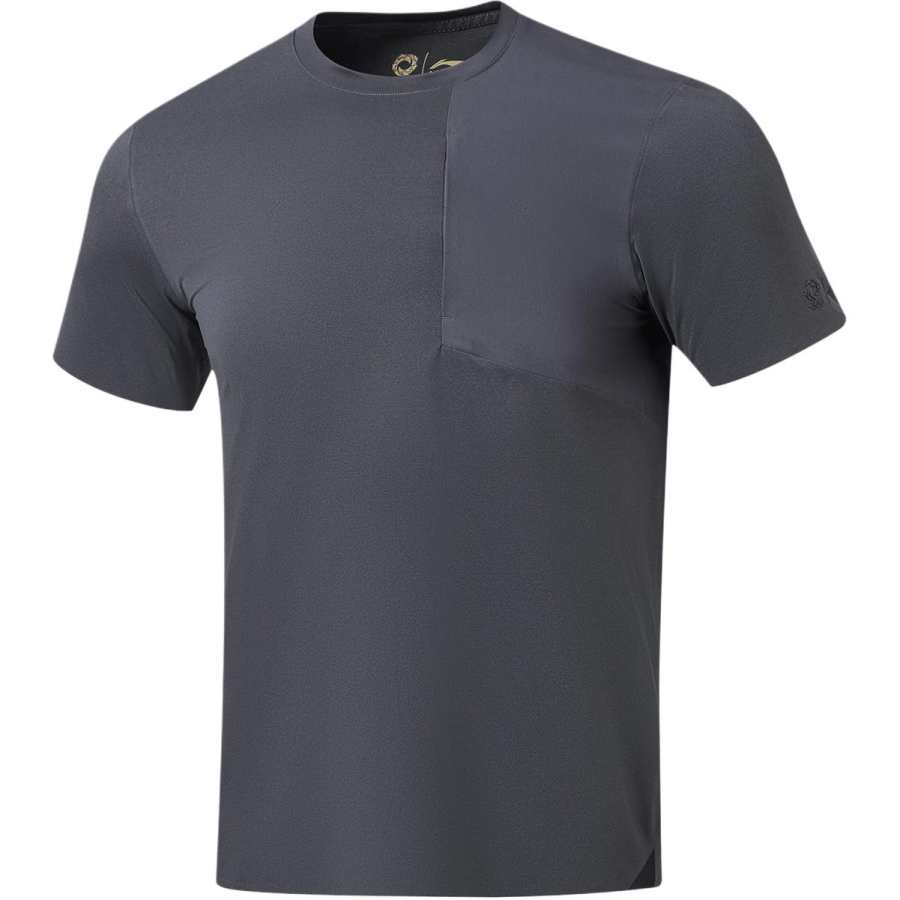 Li-Ning Li Ning Gold Logo | T Shirts Men's Tide Ink Gray Crew Neck Moderate Straight Fit