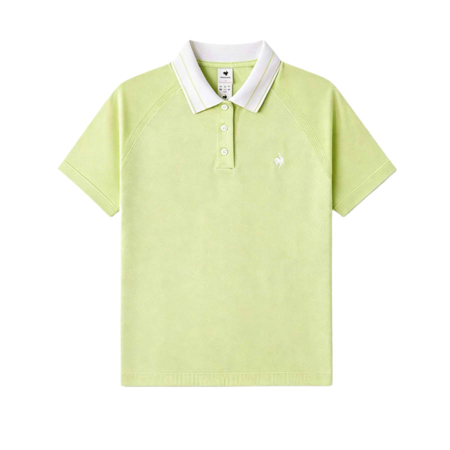 Le Coq Sportif Tennis Tops Women's Lime Yellow Polo Collar Moderate