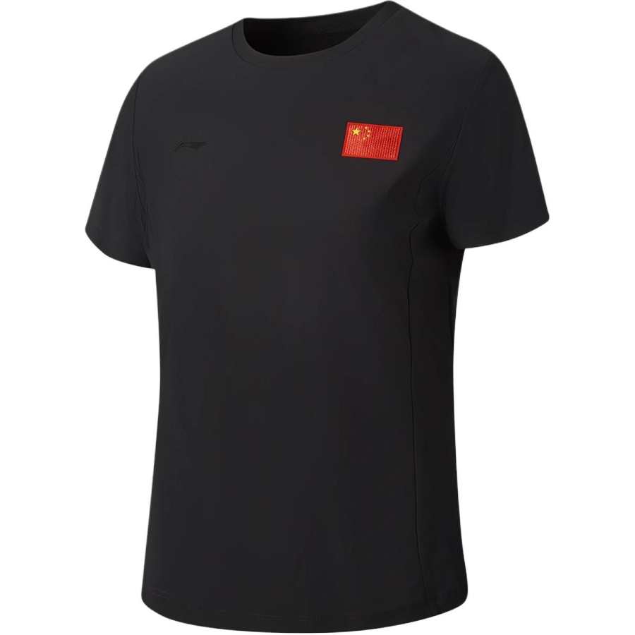 Li-Ning Li Ning Qingmu T Shirts Women's Black Crew Neck Moderate Straight Fit