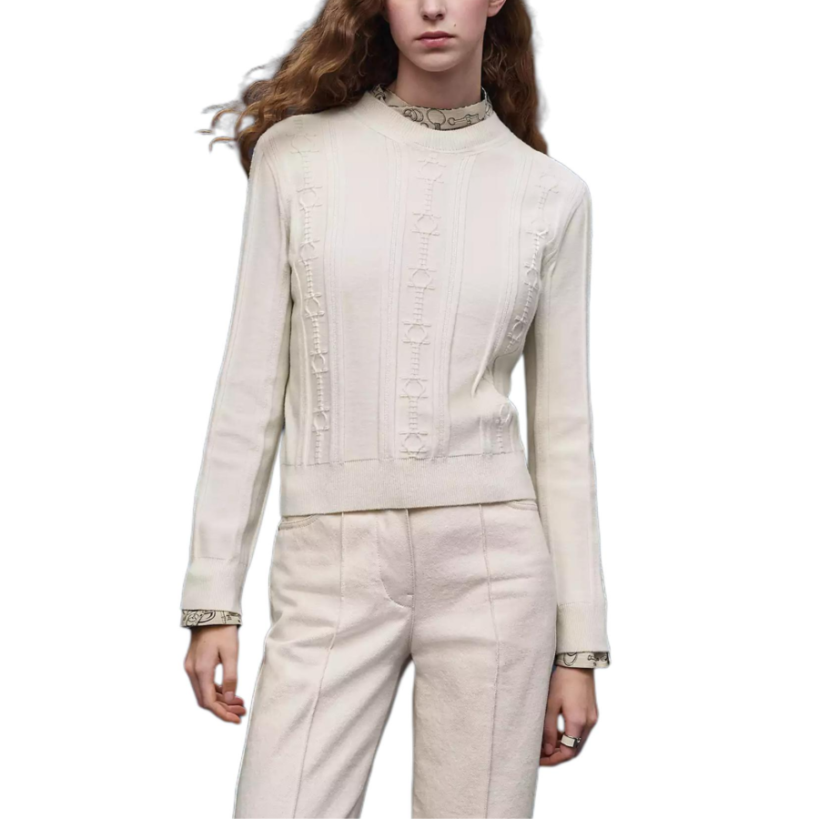 HERMES Sweaters Women's Natural White Crew Neck Moderate Other