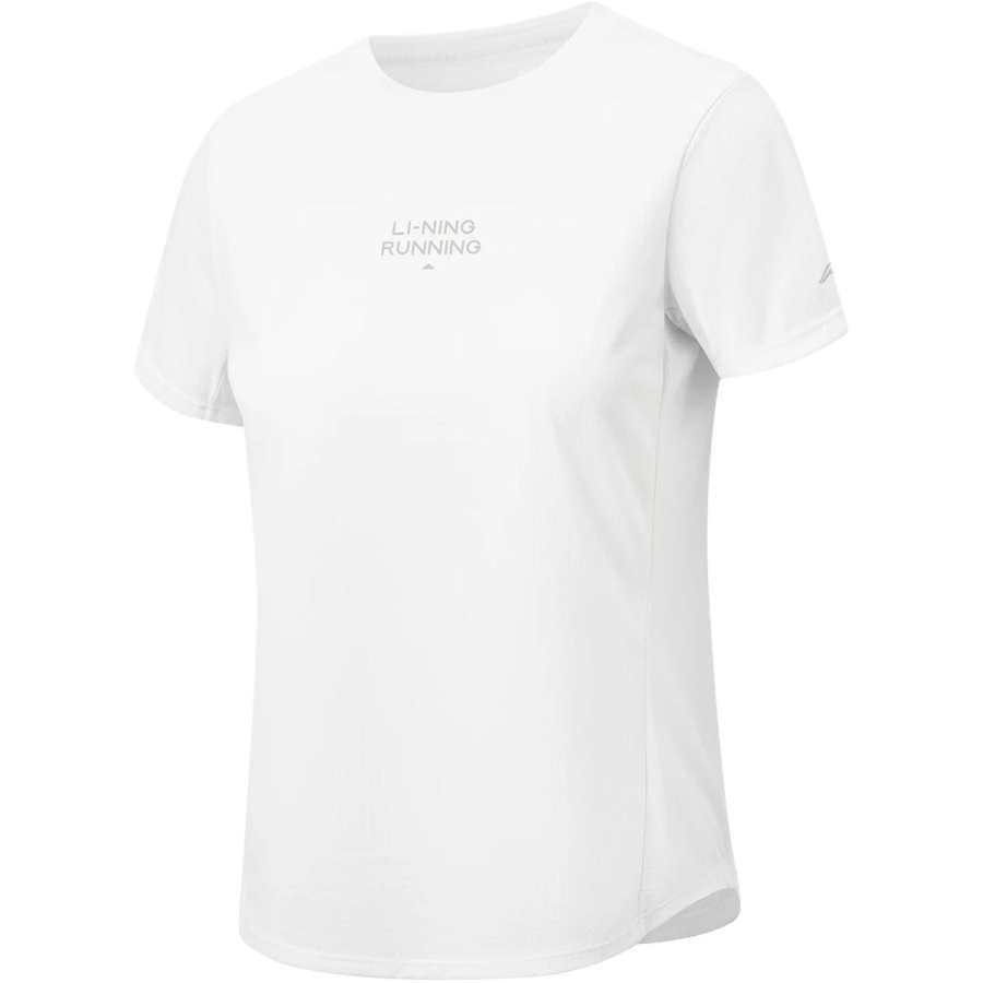 Li-Ning Li Ning Running Collection T Shirts Women's White Crew Neck Moderate Straight Fit