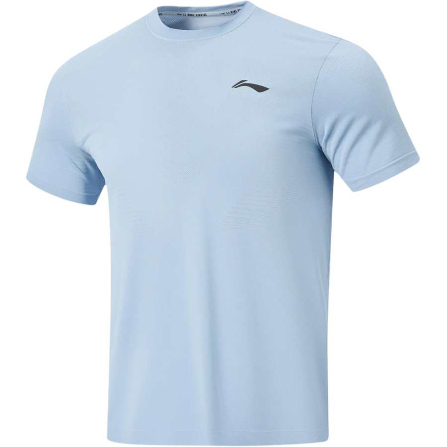 Li-Ning Li Ning Running Collection T Shirts Men's Clear Sky Blue Crew Neck Moderate Straight Fit