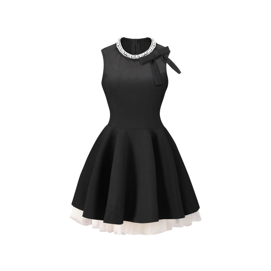 TUSHIFEI Sleeveless Dresses Women's Crew Neck Moderate Short Skirt A Line Skirt