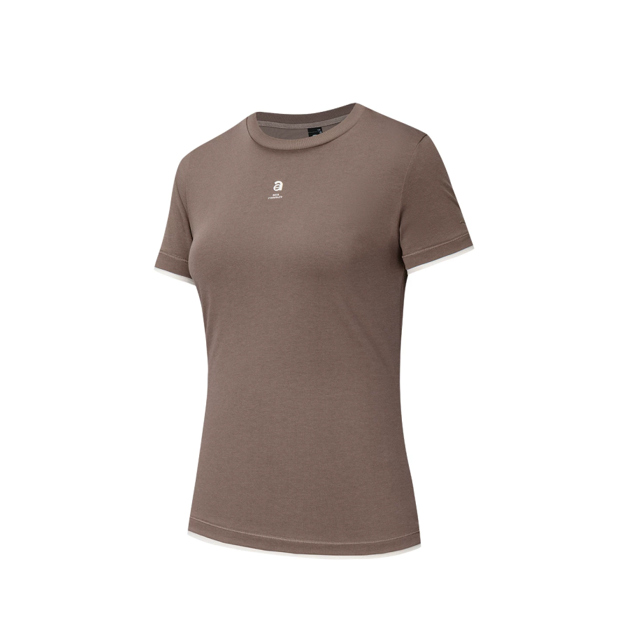 ANTA Variety Training Collection T Shirts Women's Powder Brown/Warm Jade White Crew Neck Moderate Straight Fit
