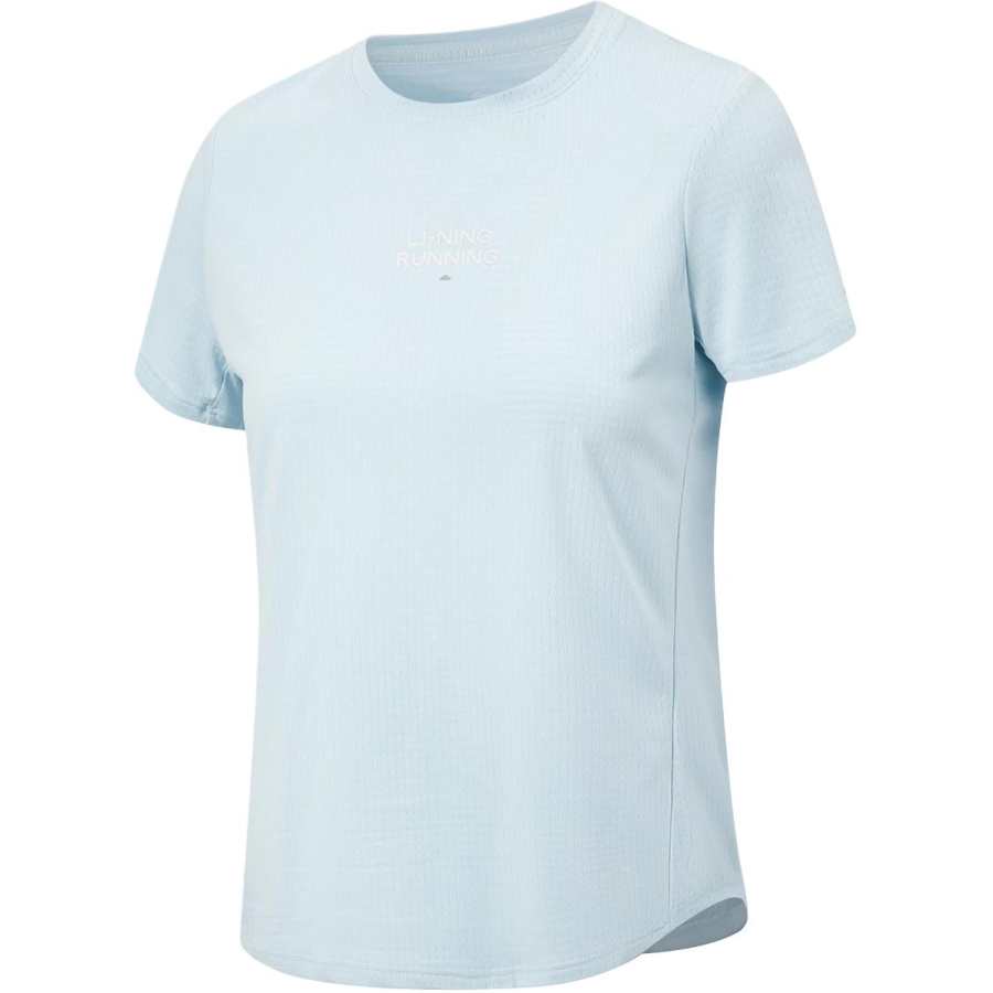 Li-Ning Li Ning Running Collection T Shirts Women's First Frost Blue Crew Neck Moderate Straight Fit
