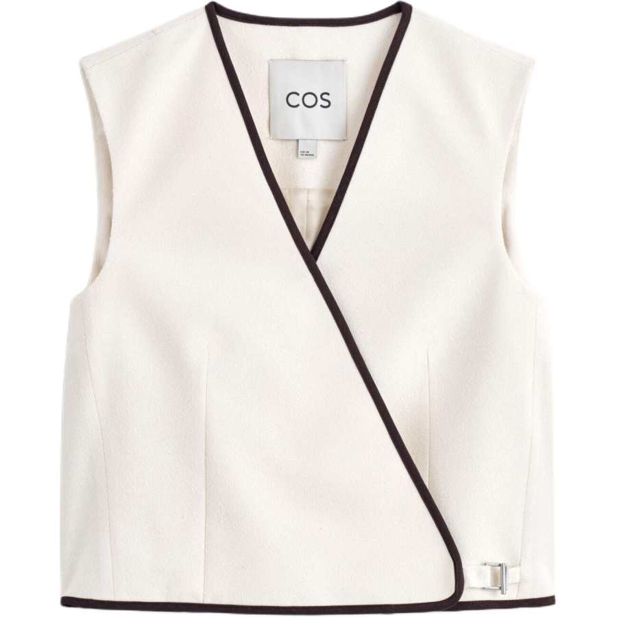 COS Vests Women's White/Dark Brown V Neck Moderate