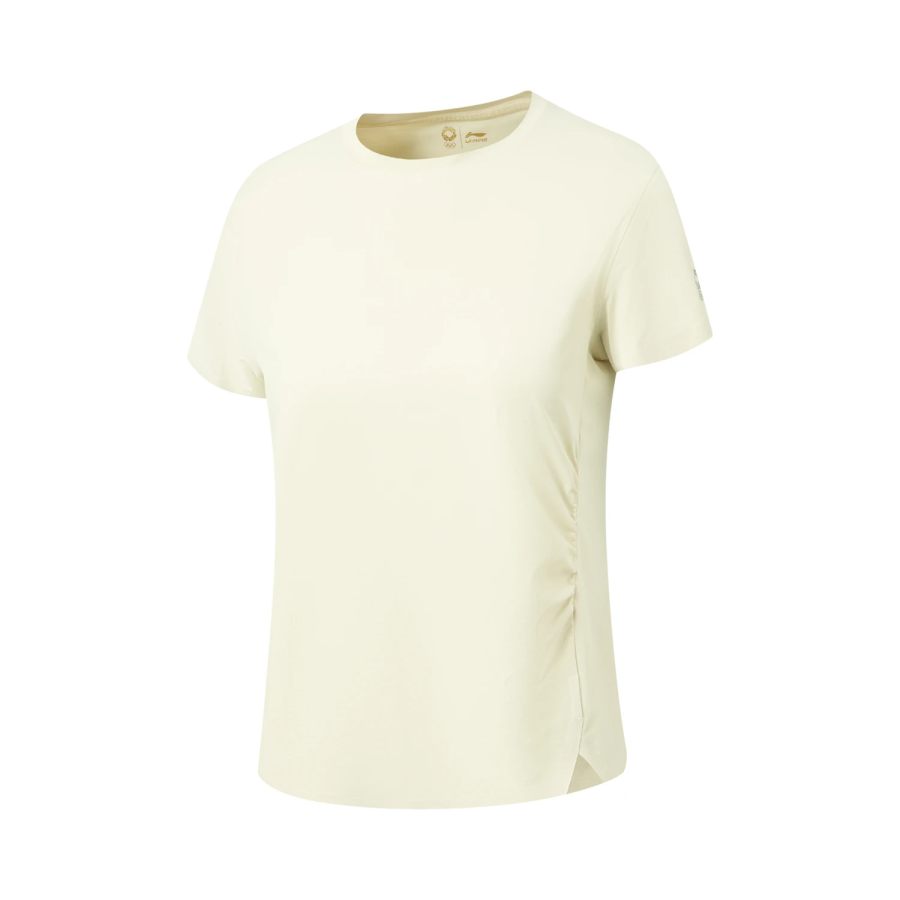 Li-Ning Li Ning Gold Logo | T Shirts Women's Porcelain Secret White Crew Neck Moderate Straight Fit
