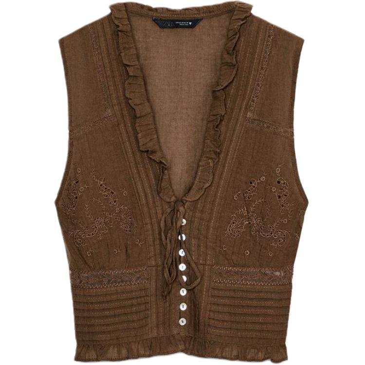 ZARA Shirts Women's Brown V Neck Moderate Other