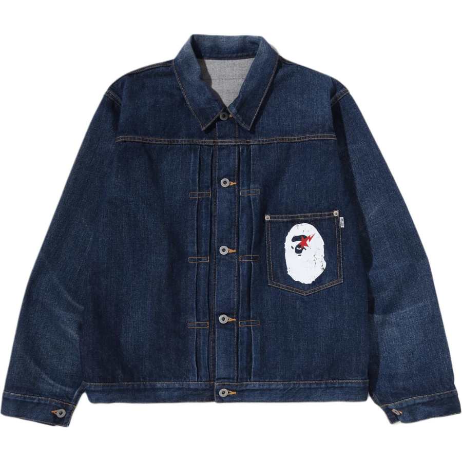 A BATHING APE JAPAN DENIM Jackets Unisex Indigo Lapel Moderate Other