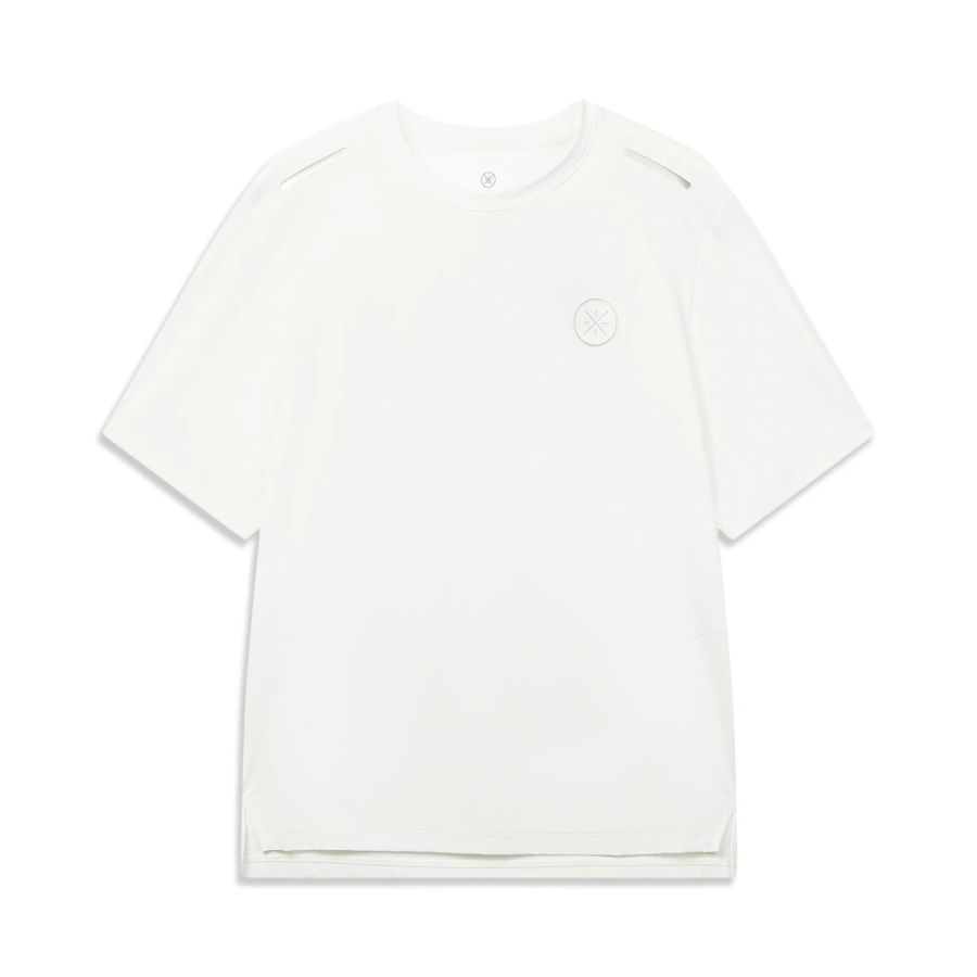 Li-Ning Li Ning T Shirts Men's White Crew Neck Moderate Straight Fit
