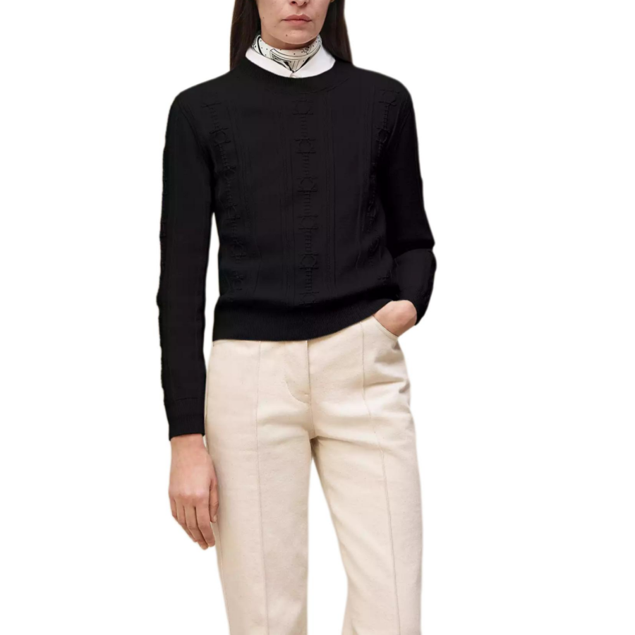 HERMES Sweaters Women's Black Crew Neck Moderate Straight Fit